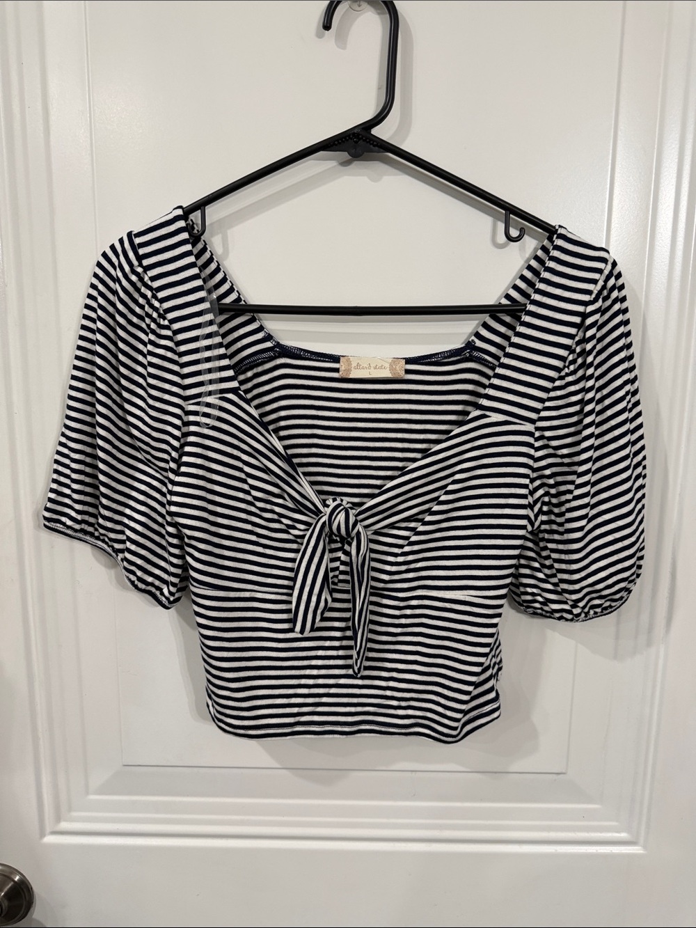 Striped Navy & White Tie-Front Women's Top